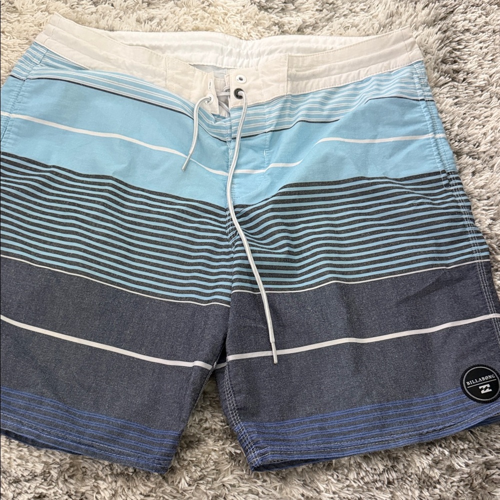 Billabong Men's Blue and White Striped Board Shorts